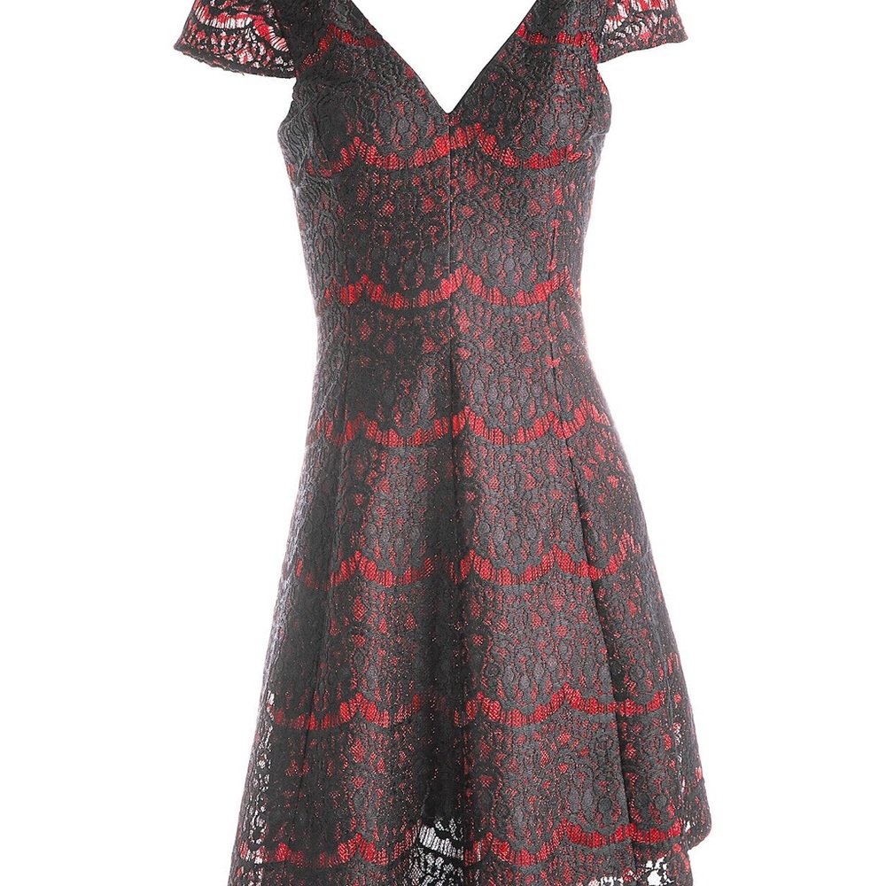 #21. Kensie Black and Red Lace Sheath Dress